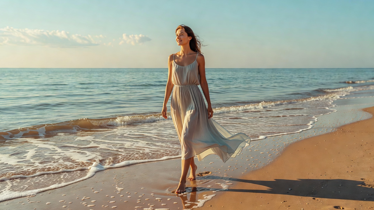 Walking barefoot on the sandy beach